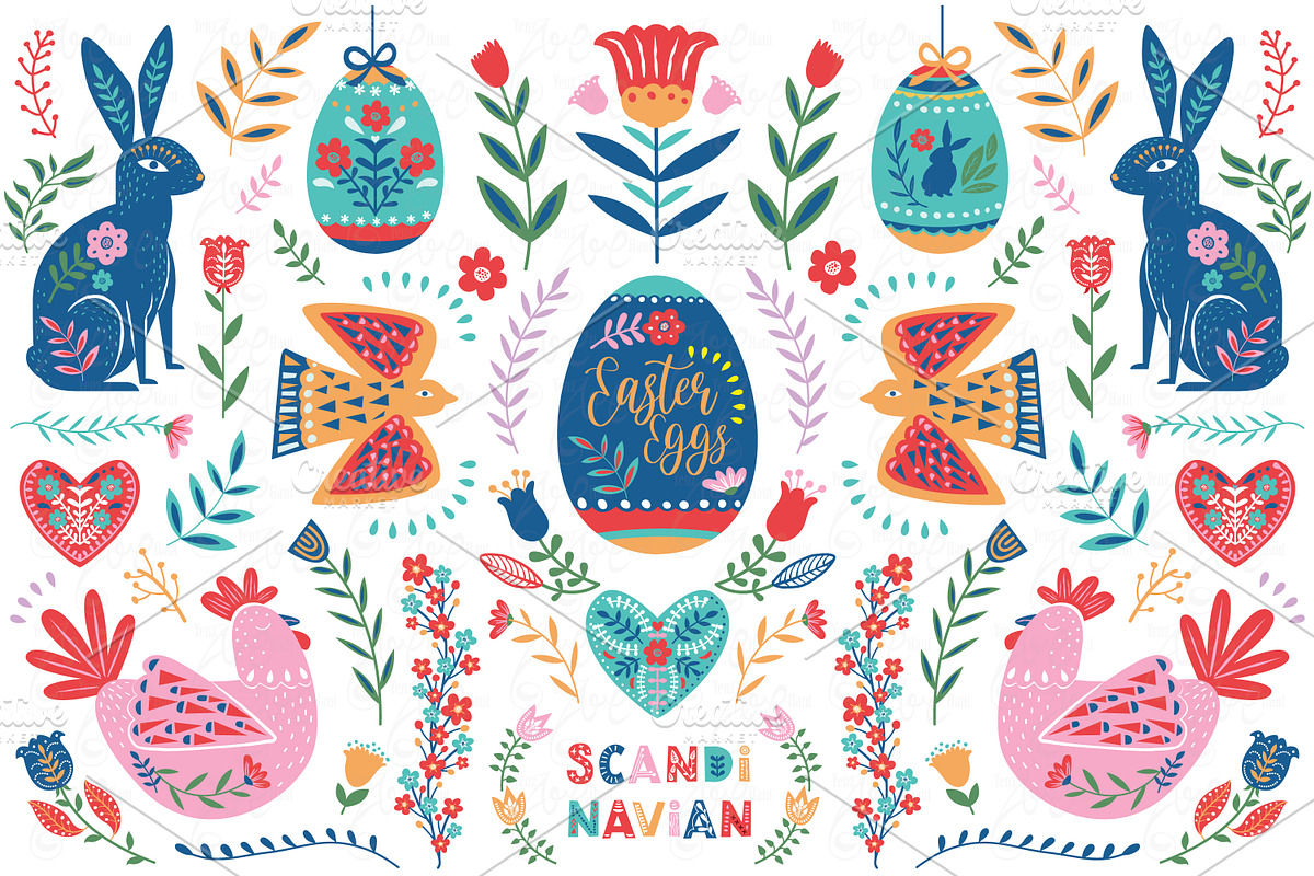 Easter Folk Art Collections Set, an Animal Illustration by YenzArtHaut (Photo 1 of 2)