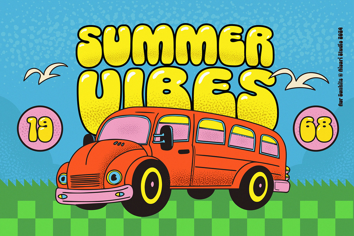 Sunkits Modern Groovy Typeface, a Sans Serif Font by Aiyari (Photo 7 of 11)
