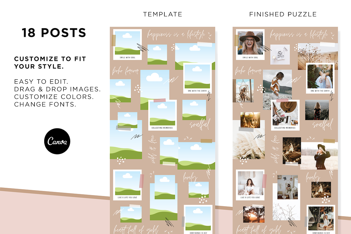 Instagram Puzzle Template Boho, a Social Media Template by Shalece Elynne