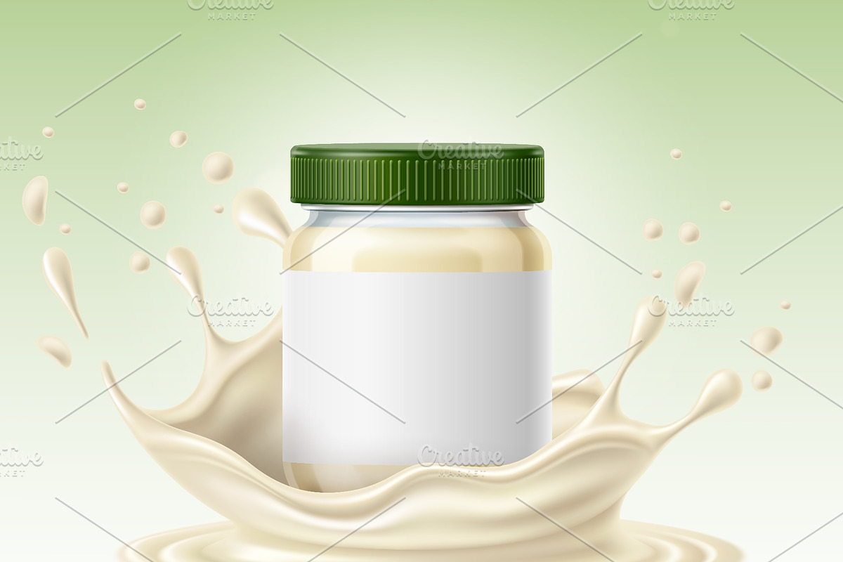 Realistic glass bottle of mayonnaise, a Food Illustration by Vectorbuum (Photo 3 of 3)