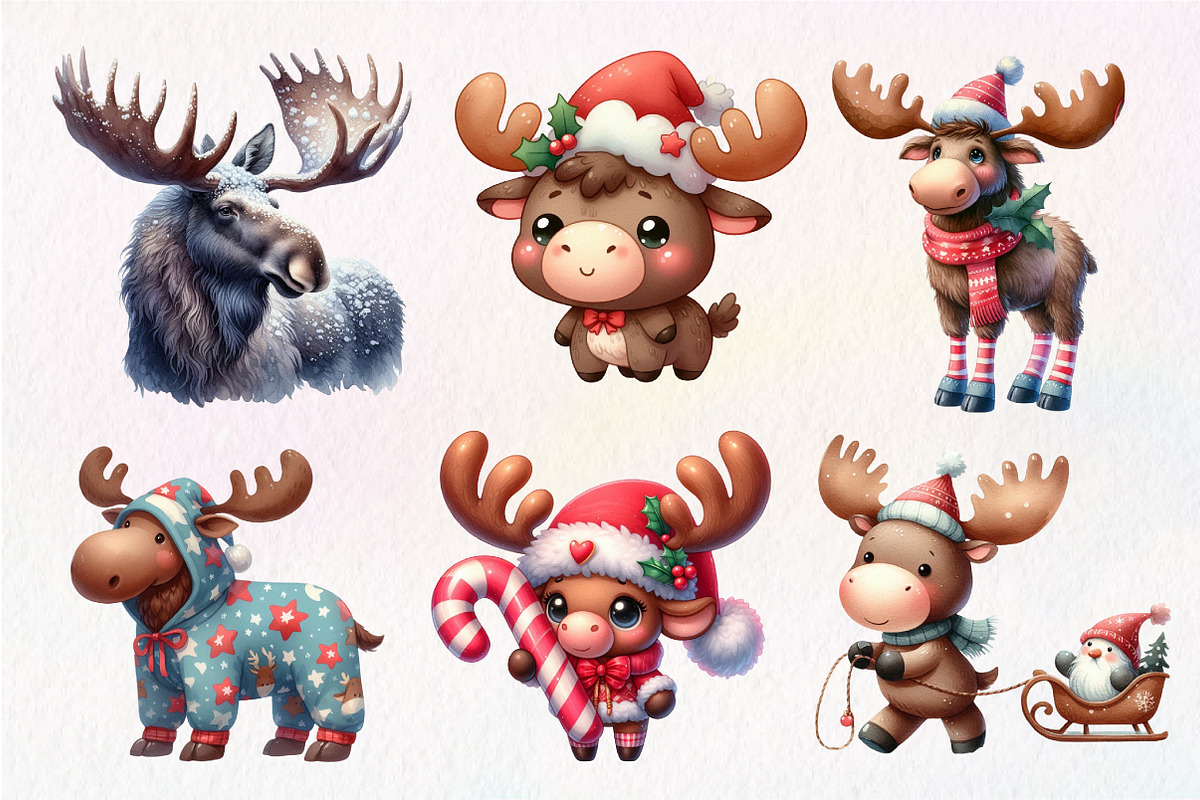 Kawaii Christmas Moose Clipart, an Illustration by Dream Creation (Photo 6 of 7)