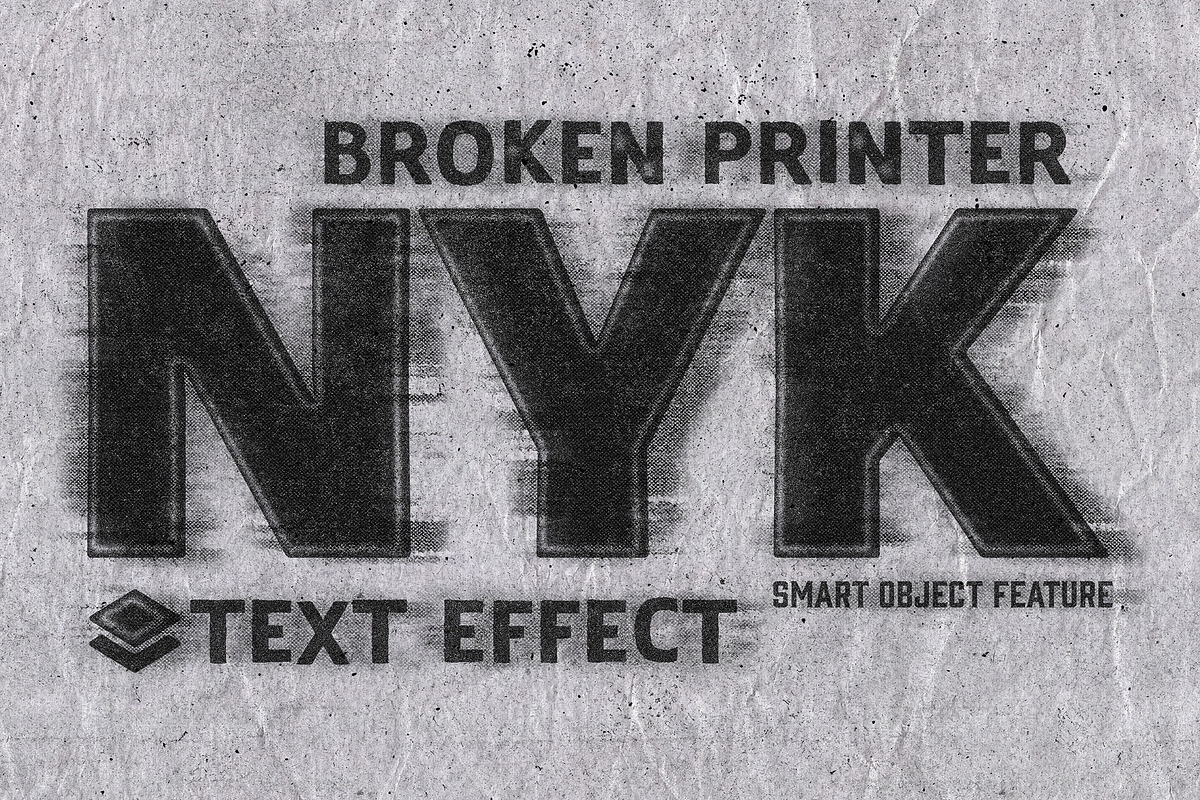 Broken printer Text Effect, a Layer Style Add-On by OneVectorStock (Photo 1 of 4)