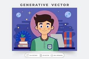 A young man smiles in a study, surro, a Graphic by SouravDesign