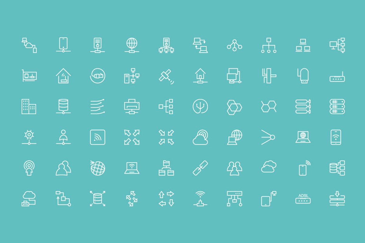 100 Network and Sharing Icons, an Outline Icon by Creative Stall