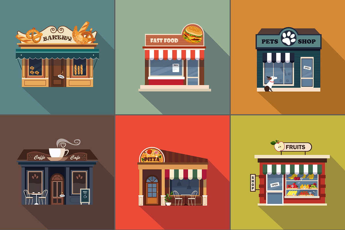 Restaurants and shops facade, a Food Illustration by TopVectors