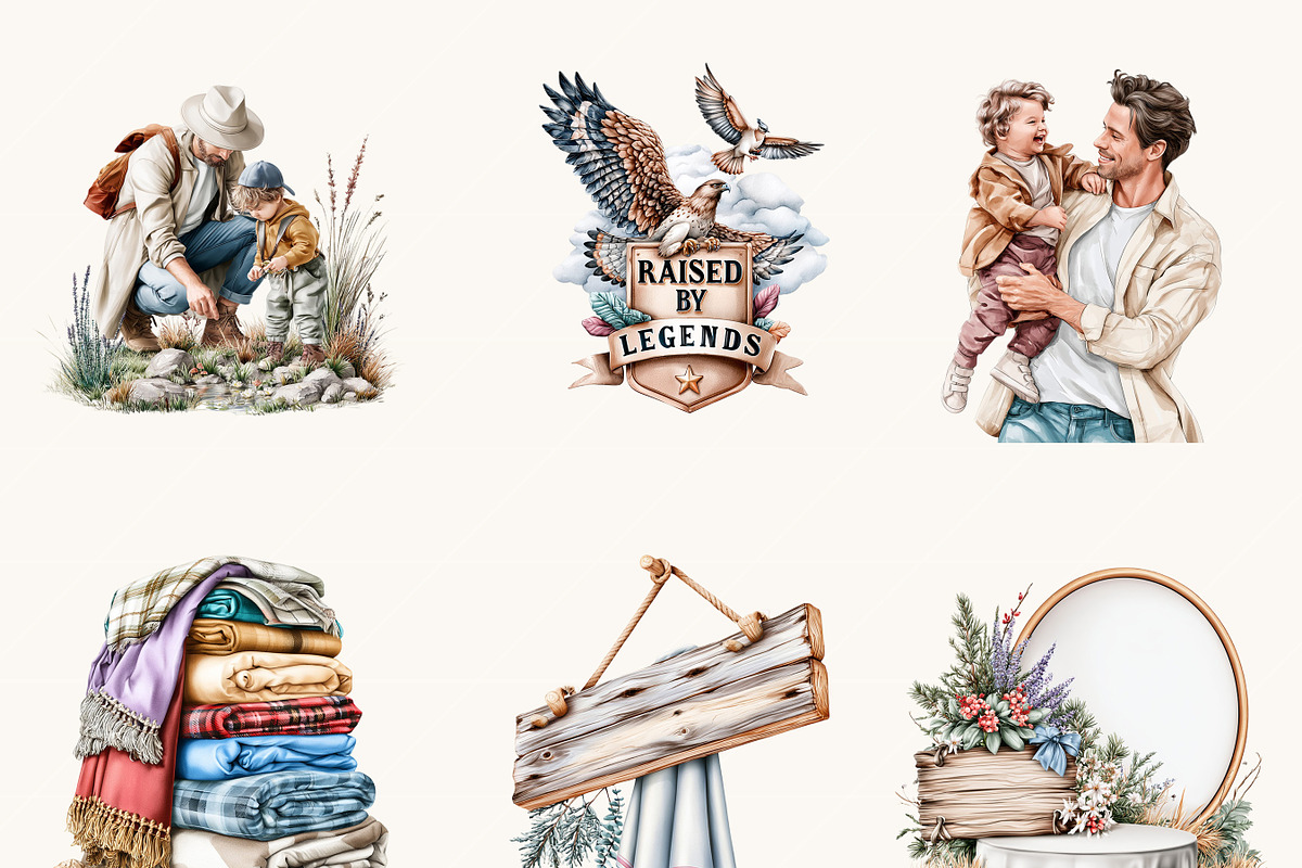 Watercolor Father & Kids Clipart, a Person Illustration by BusyDaydesign (Photo 4 of 9)