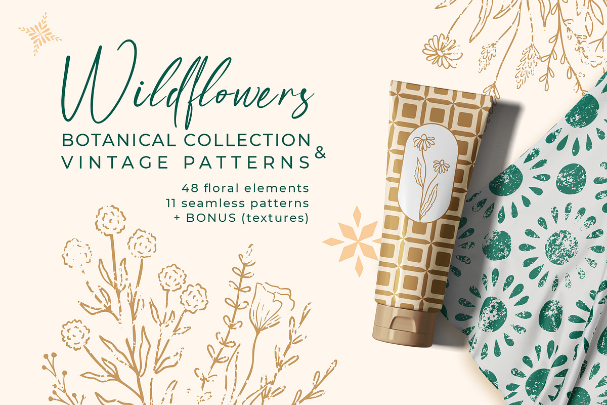 Wildflowers & Vintage patterns, a Pattern Graphic by Yamurchik (Photo 1 of 12)