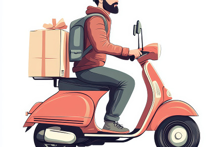 Delivery man riding vintage scooter, a Background Photo by Pixeness