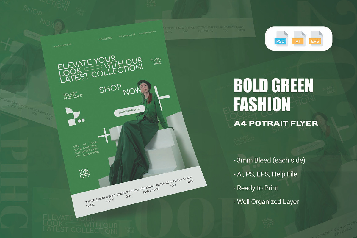 Bold Green Fashion - Flyer, a Flyer Template by AQR Studio (Photo 1 of 2)