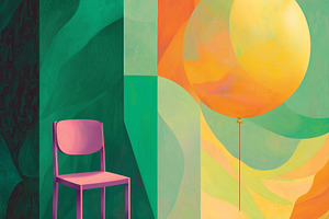 Raspberry chair and large orange, an Abstract Photo by Imaginarium