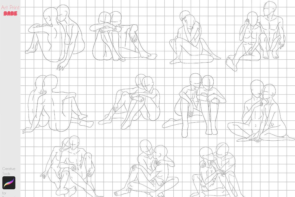 Procreate Couple Body Poses Anime, a Brush Add-On by ArtPrintBabe (Photo 6 of 12)