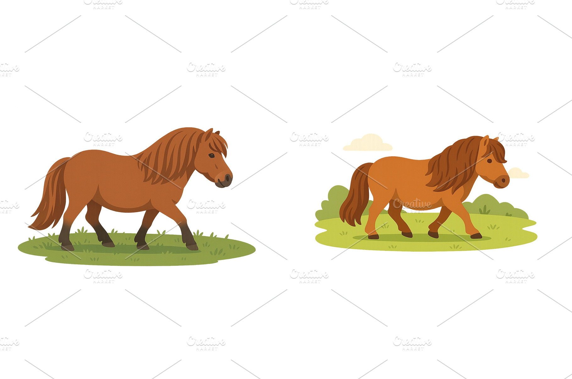 Two brown ponies walking on grassy, an Animal Photo by ZinetroN