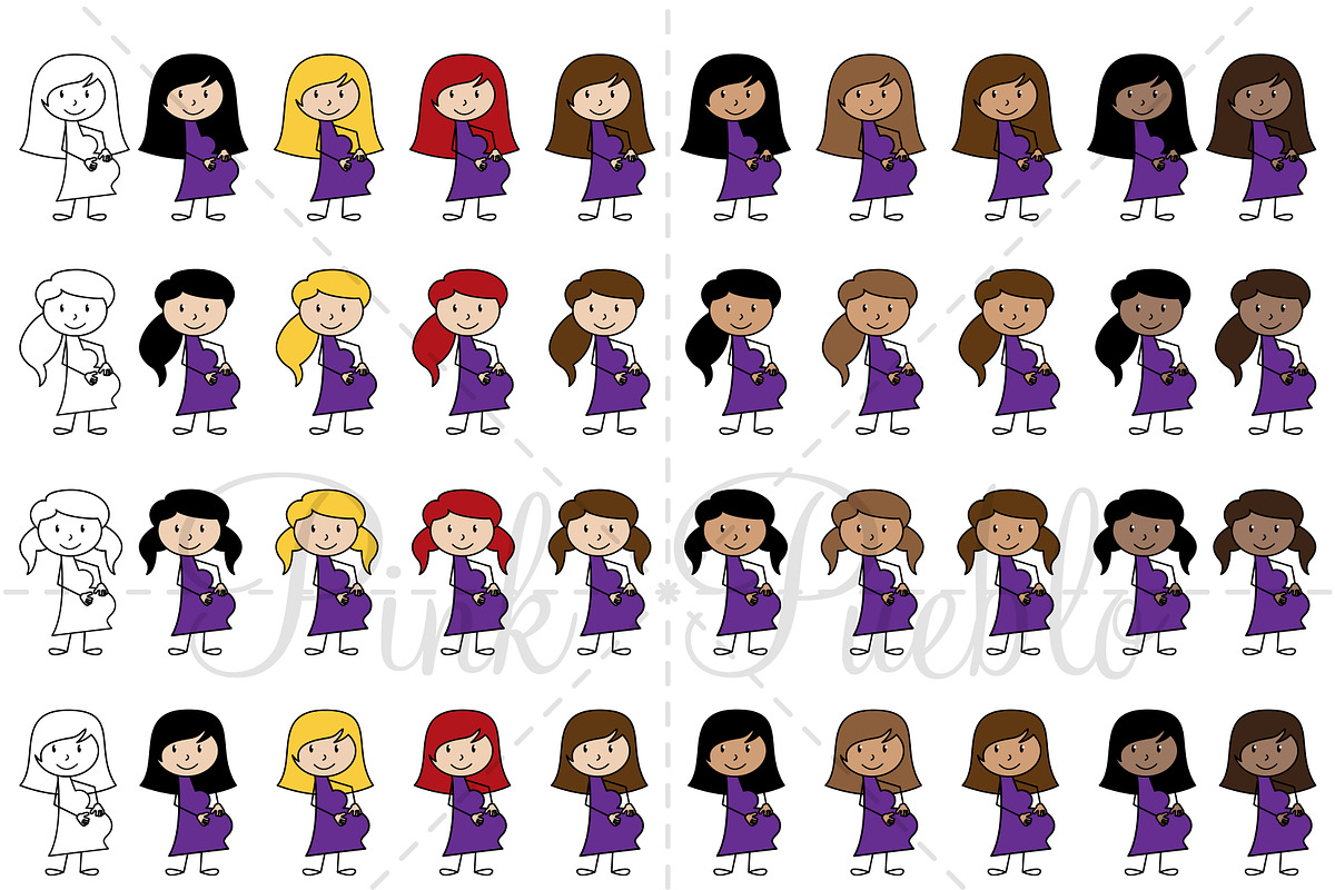 Pregnant Stick Figure Clipart Pack, an Illustration by PinkPueblo (Photo 2 of 4)