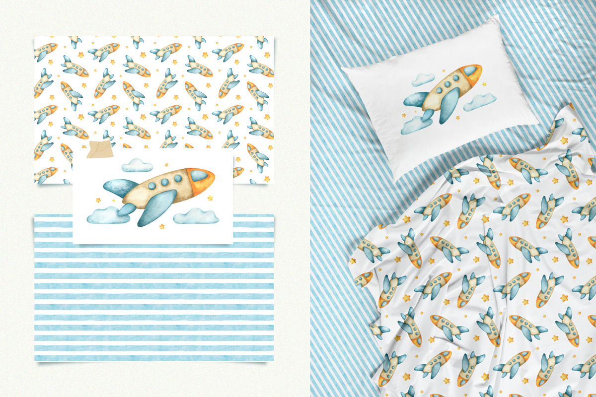 Airplanes kids watercolor clip art, an Illustration by Fedulova Art (Photo 7 of 14)