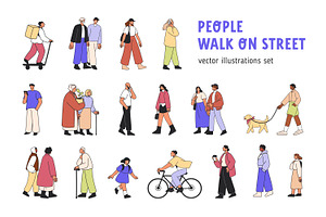 People walking on street set, a Person Illustration by Good Studio