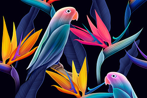 Seamless Patterns With Cute Parrots