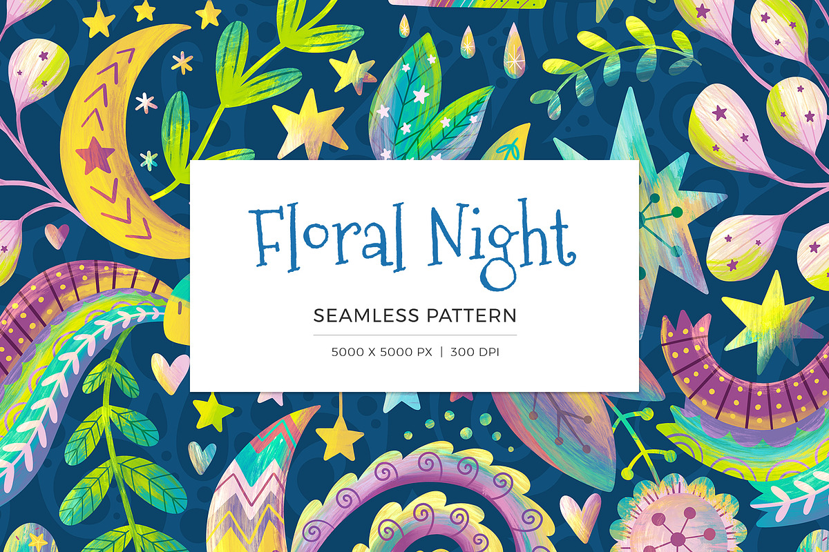 Floral Night - Kids Pattern, a Pattern Graphic by Velliniki (Photo 1 of 11)
