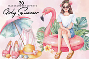 Watercolor Girly Summer Clipart, an Illustration by SVGArt (Thumbnail 1 of 9)