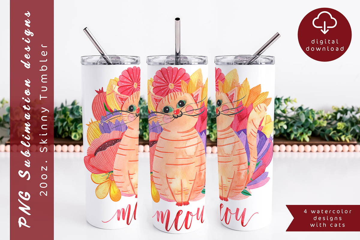 Flower cat tumbler wrap, an Object Graphic by AnastasiaWatercolor (Photo 4 of 8)