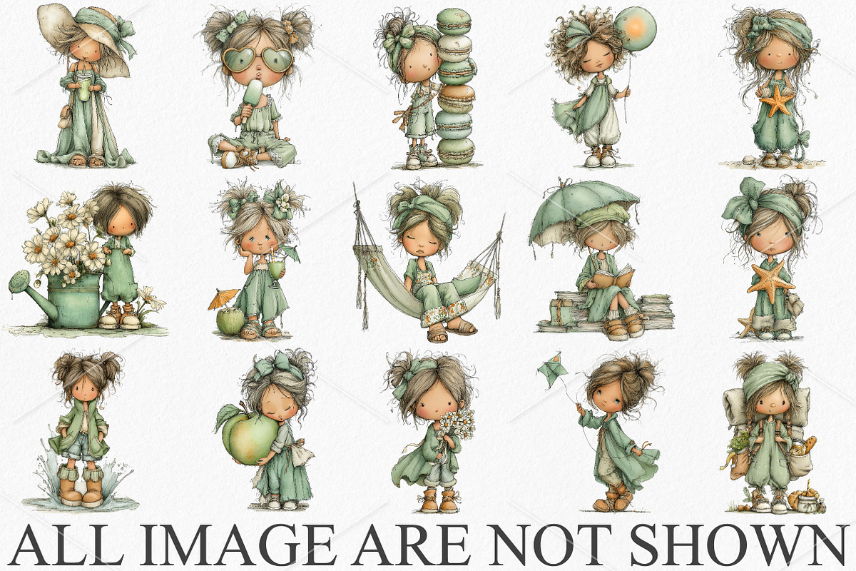 Whimsical Summer Girls Clipart PNG, an Illustration by Canvas Craft (Photo 3 of 7)