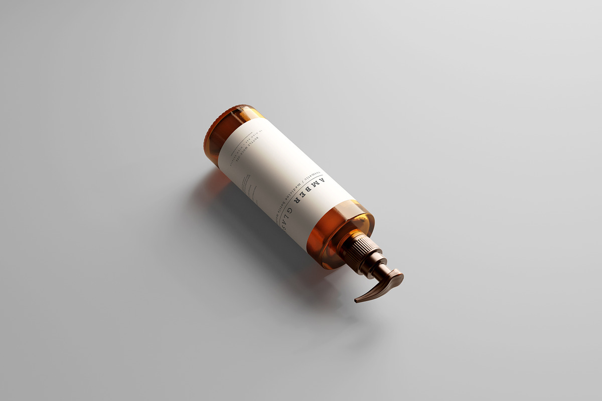 Amber Glass Pump Bottle Mockups, a Cups & Container Mockup by pmvch (Photo 7 of 10)