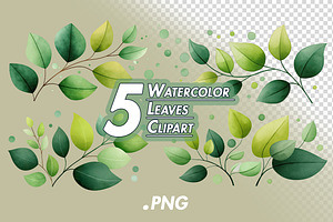Watercolor Leaves Clipart, a Decorative Illustration by BazziBa♥
