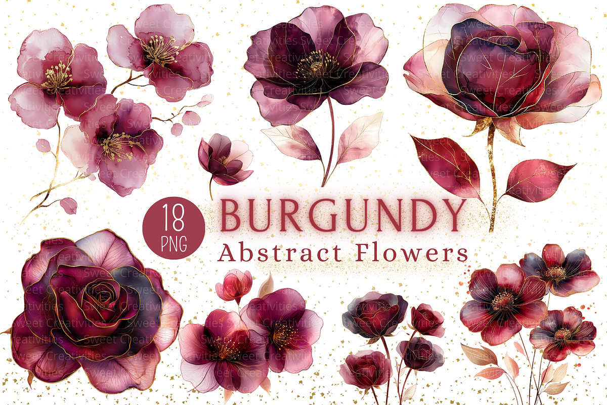 Burgundy Flowers Abstract Clipart, an Illustration by Douce Créativité (Photo 1 of 9)