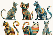 Whimsical Folk Art Cat Clipart, an Animal Illustration by Design Scotch (Thumbnail 3 of 9)
