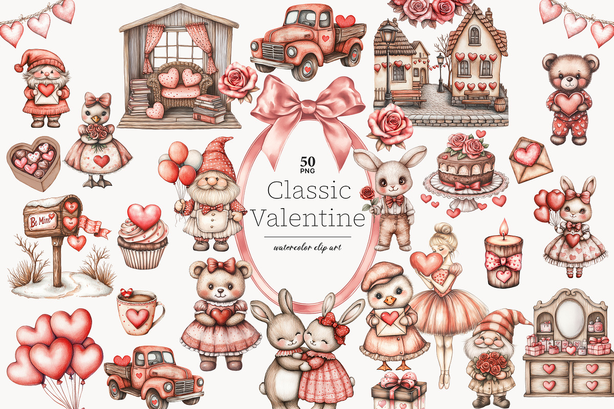 Valentines Day Clipart | Romantic PN, an Animal Illustration by GlamArtZhanna (Photo 1 of 8)