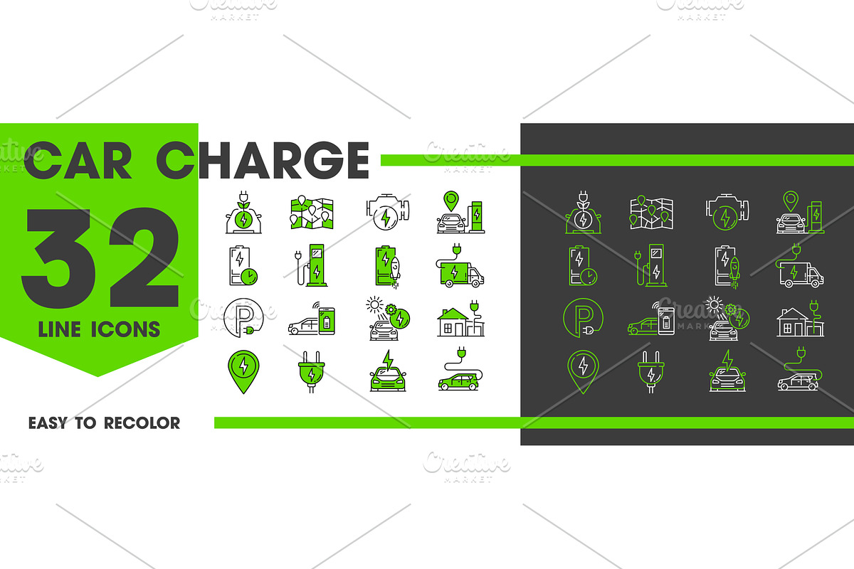 Car charge line icons, a Transportation Illustration by Vector Tradition