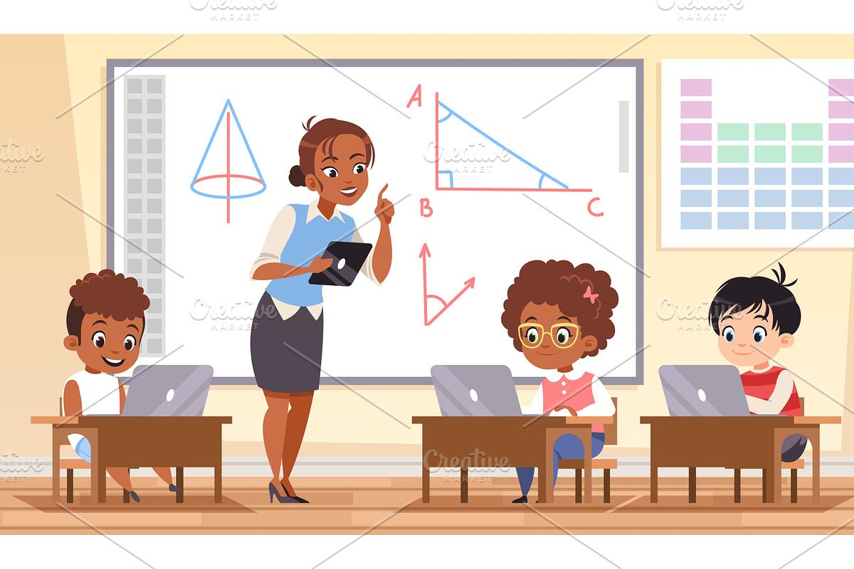 Children in classroom. Teaching with, an Education Illustration by YummyBuum