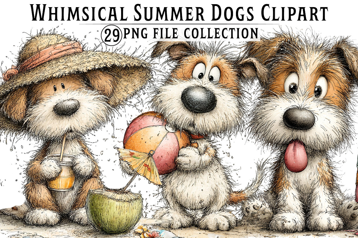 Whimsical Summer Dogs Clipart, an Illustration by Dream Creation (Photo 1 of 6)