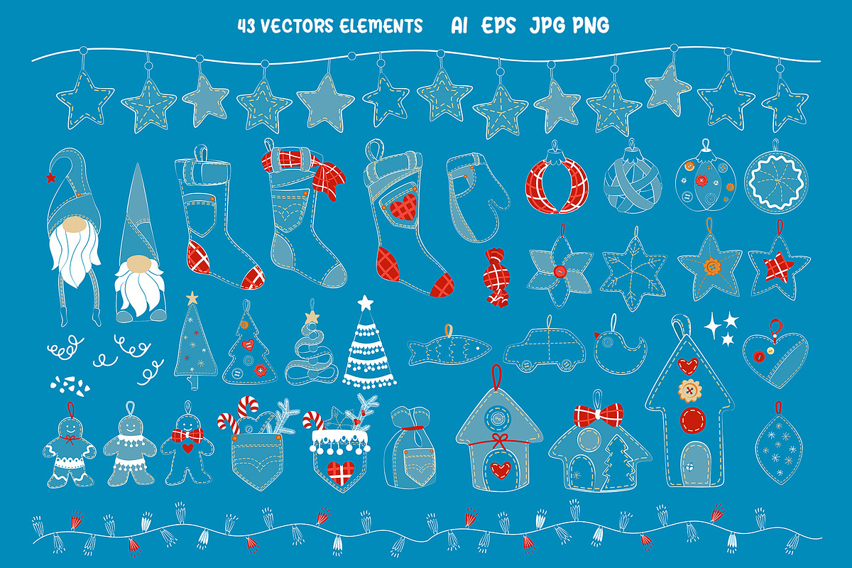 Christmas Denim Vector Collection, a Seasonal Illustration by YuNa (Photo 3 of 8)