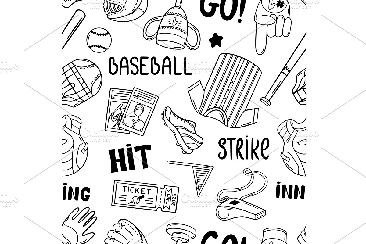 Baseball seamless pattern. Sport, a Sport Illustration by Valerie Bodnar