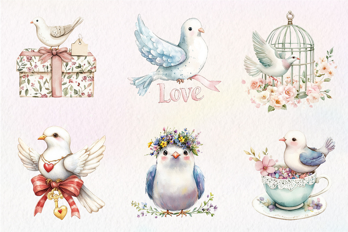 Summer Wedding Doves Clipart, an Illustration by CreationArt (Photo 9 of 9)