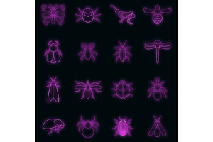 Insects Icons Set Vector Neon