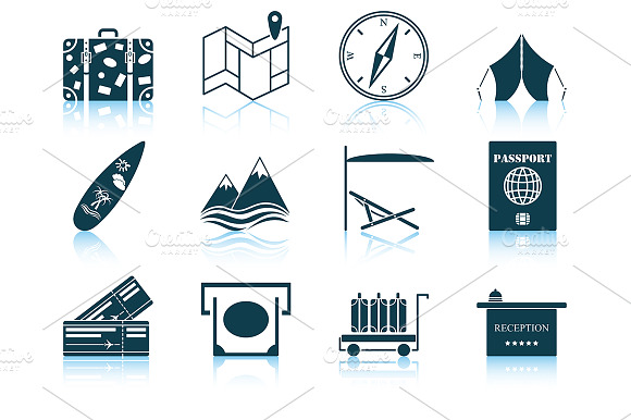 Set Of 12 Travel Icons