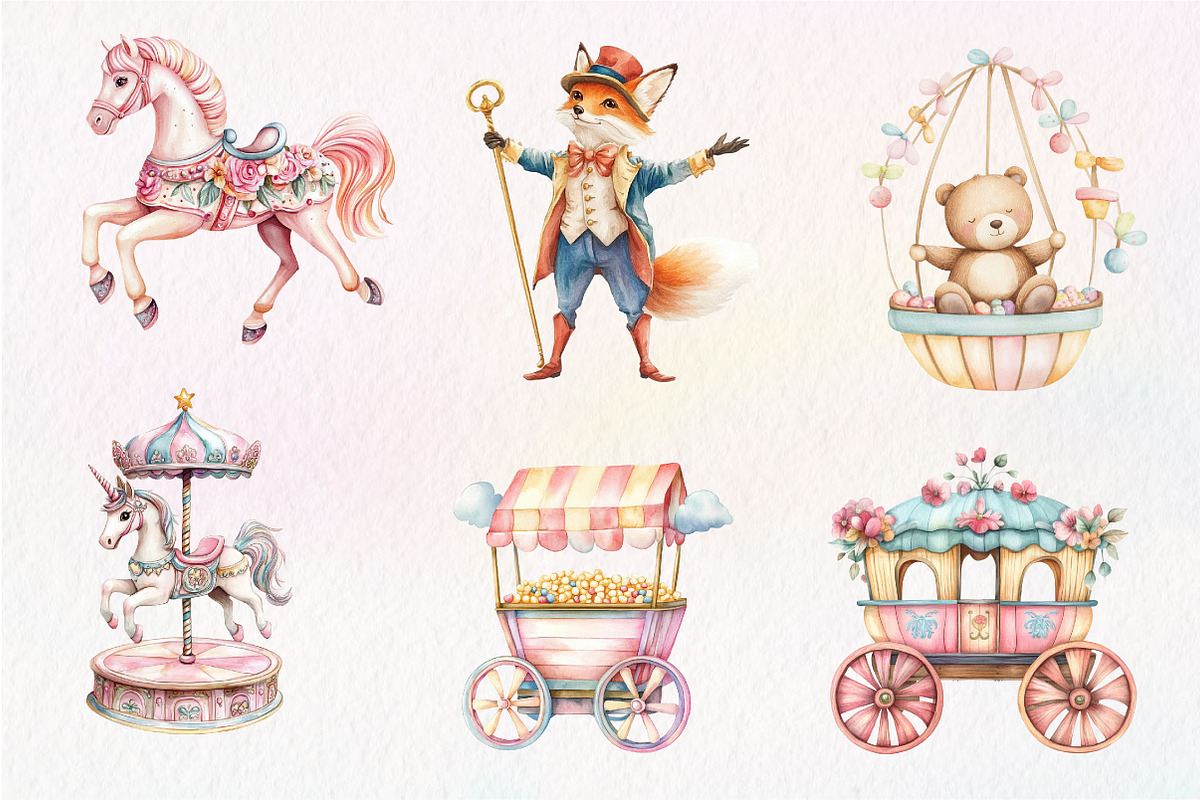 Vintage Circus Party Animals Clipart, an Illustration by CreationArt (Photo 4 of 9)