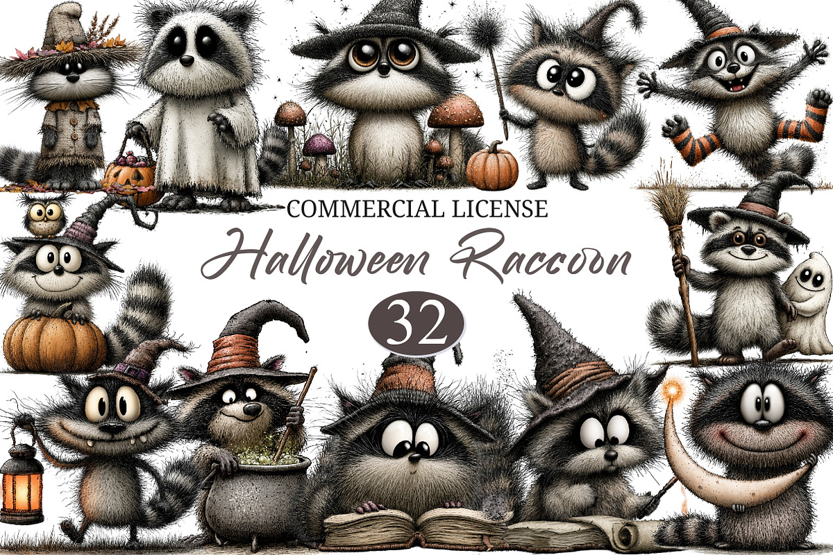 Halloween Raccoon Clipart Bundle, a Seasonal Illustration by designcity5 (Photo 1 of 5)
