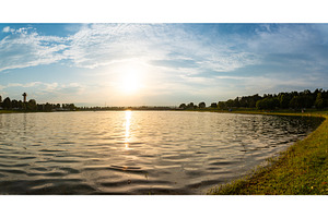 Lake schwarzl sunset panorama, a Nature Photo by MadPhotos
