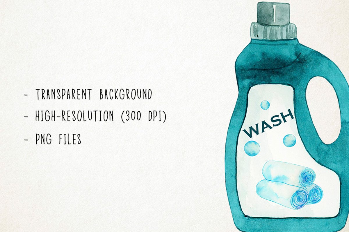 Watercolor Laundry Clipart, Cleaning, an Object Graphic by Paulaparaula (Photo 3 of 3)