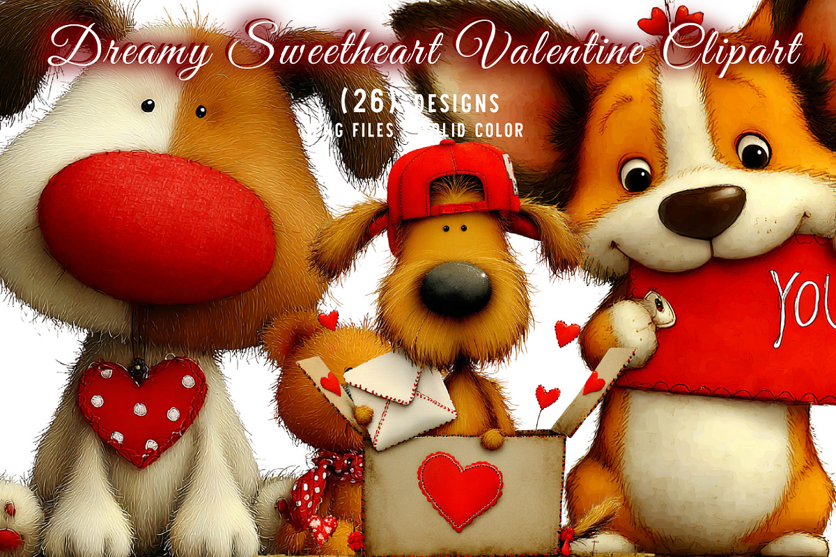 cute-watercolor valentines dog clipa, an Illustration by CreationArt (Photo 1 of 5)