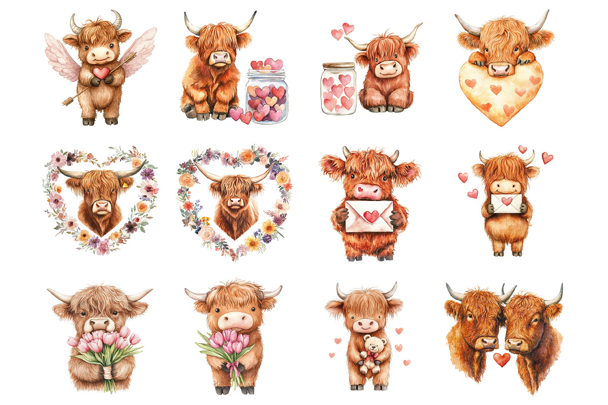 Valentine Haighland Cow, an Illustration by Design Market (Photo 2 of 3)