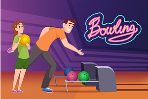 Bowling players. father and daughter, a Sport Illustration by Onyx