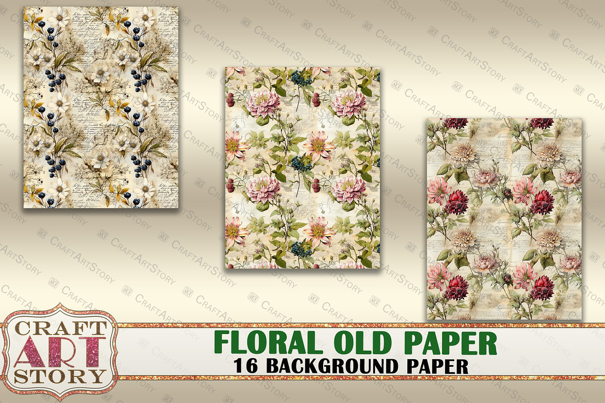 Kit Backgrounds Floral old paper, a Background Graphic by CraftArtStory (Photo 5 of 5)