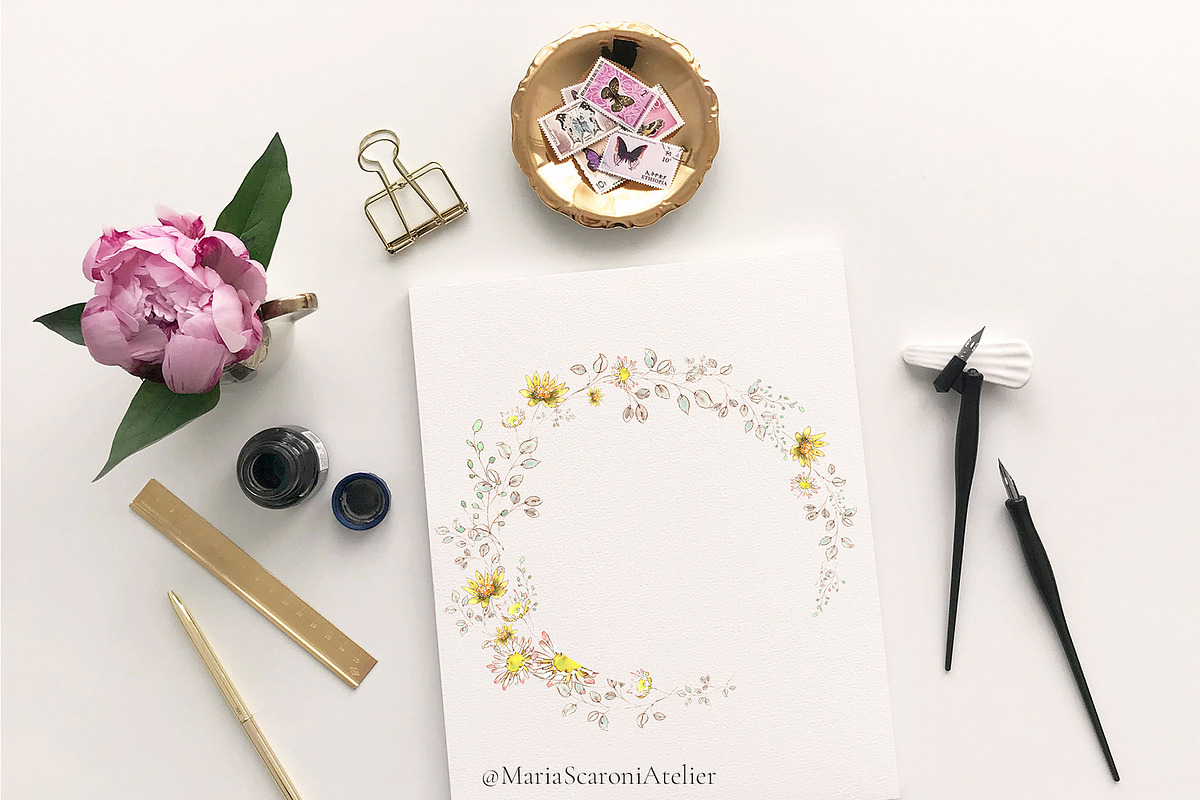 Romantic Watercolor Floral Frames, a Decorative Illustration by MariaScaroniAtelier (Photo 10 of 14)