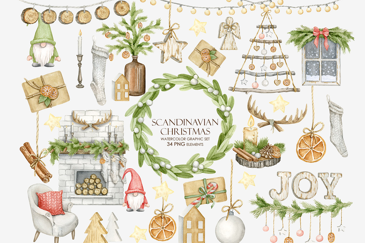 Watercolor rustic Christmas clipart, a Decorative Illustration by AquarelleSpace (Photo 1 of 4)