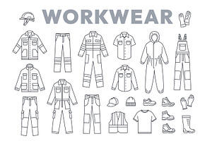 Work Clothes Simple Line Icons, an Object Illustration by Vectorikart