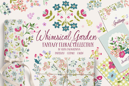 Whimsical garden clipart & pattern, a Graphic by Cozy pattern shop