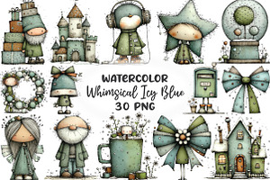 Whimsical Icy Blue Christmas Bundle, an Illustration by CraftArtStudio